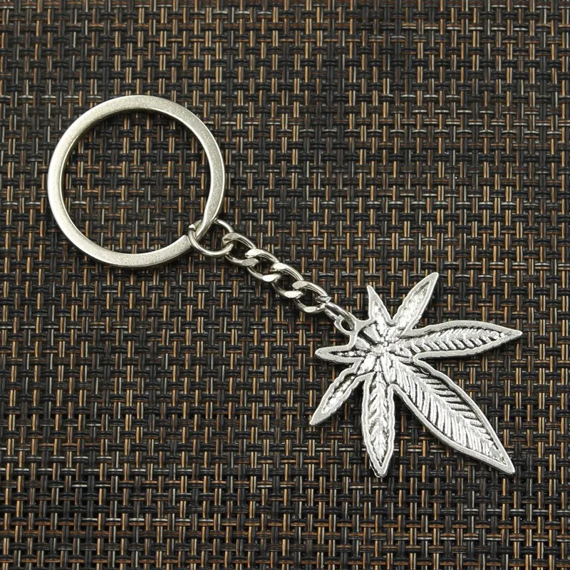 Fashion Key Ring Metal Key Chain Keychain Jewelry Antique Gold Color Bronze Silver Color Plated Maple Leaves 39x34mm Pendant