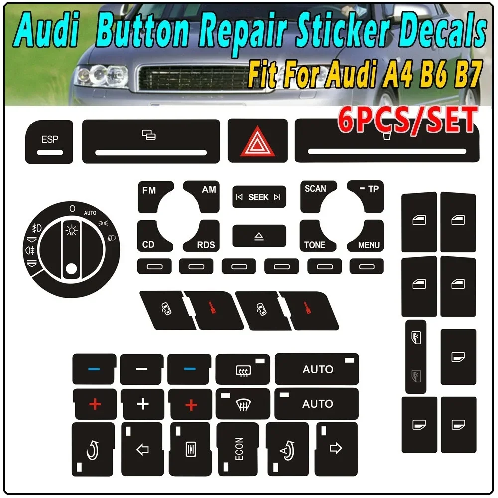 

1pcs Set Button Repair Decal Sticker Door Lock Window Air Conditioner Repair Set For-Audi A4 B6 B7 Button Repair Decal Sticke