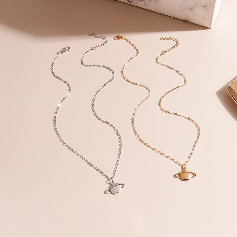 Aihua Mode Metall Saturn Halskette für Frauen Männer Kurze Kette Anhänger Halskette Geschenk Collier Mädchen Geburtstag Geschenke – Detail 9