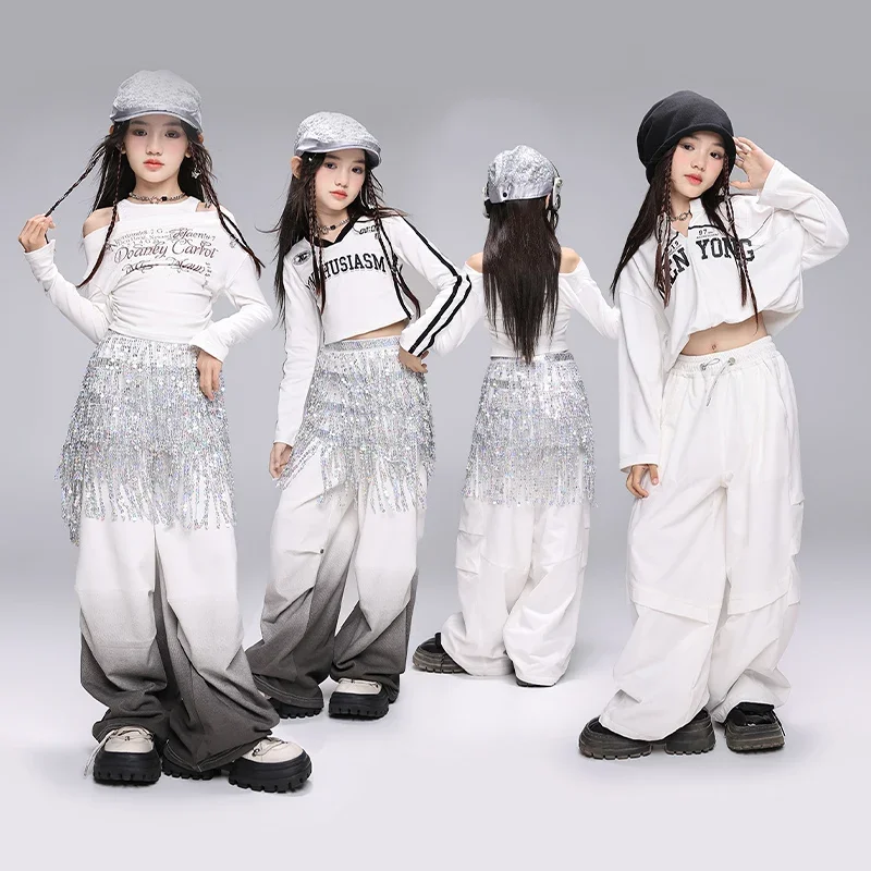 Укороченный топ K-pop для девочек, брюки для бега с блестками, комплекты групповой одежды для девочек, детские костюмы для джазовых уличных танцев, детская уличная одежда в стиле хип-хоп
