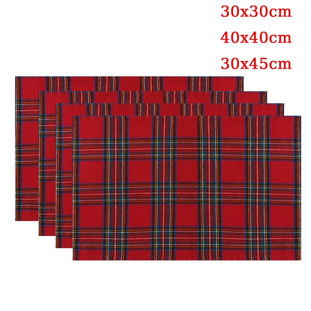 4pcs Christmas Placemats Red Checkered Linen Place Mats Red Black Plaid Placemat Decorative Kitchen for Christmas Table Home