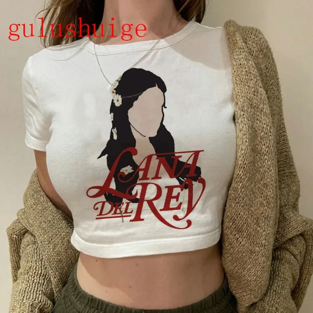 Crop Top Lana Del Rey Ldr Sailing Graphics T-Shirt Cropped Harajuku Damen Vintage Kurzarm-T-Shirt Streetwear Damen-T-Shirt – Detail 5
