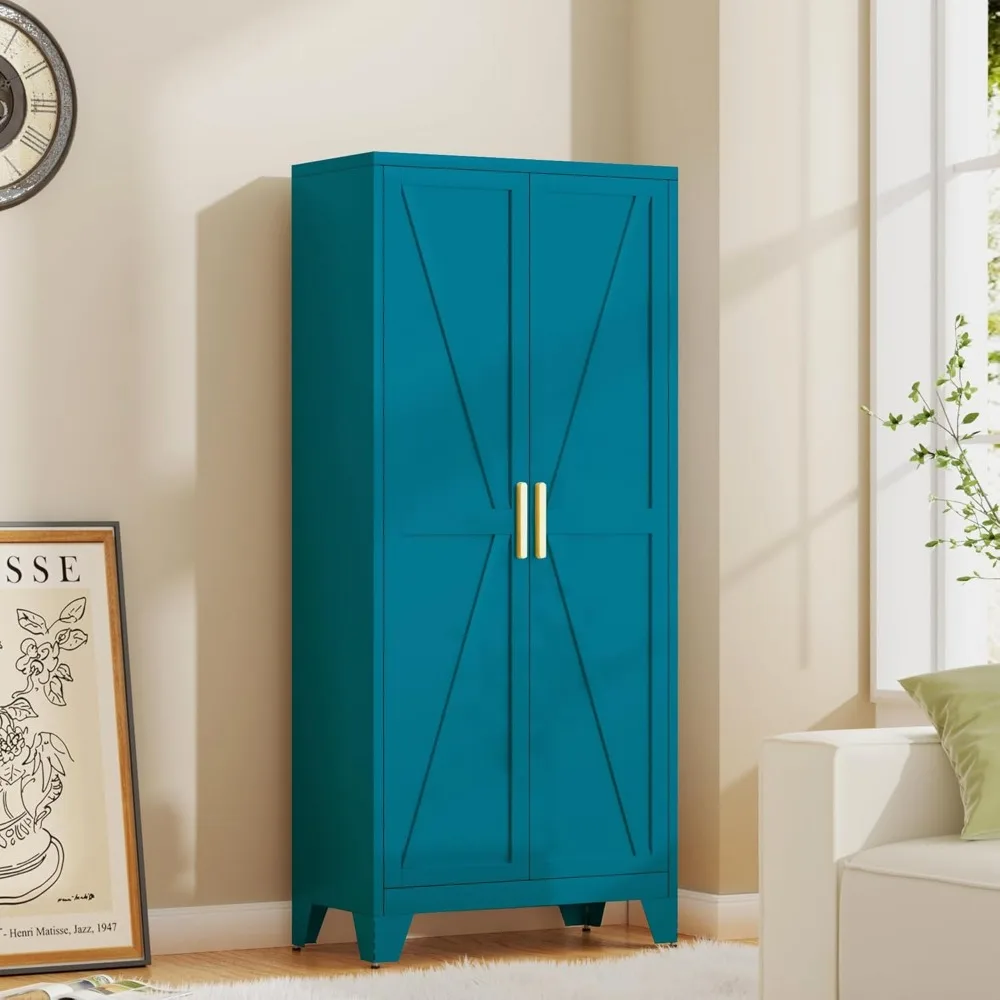 

61H Metal Storage Cabinet with 2 Doors and 5 Shelves,Farmhouse Storage Cabinet with Barn Doors,Pantry Storage for Home,Office,Ba