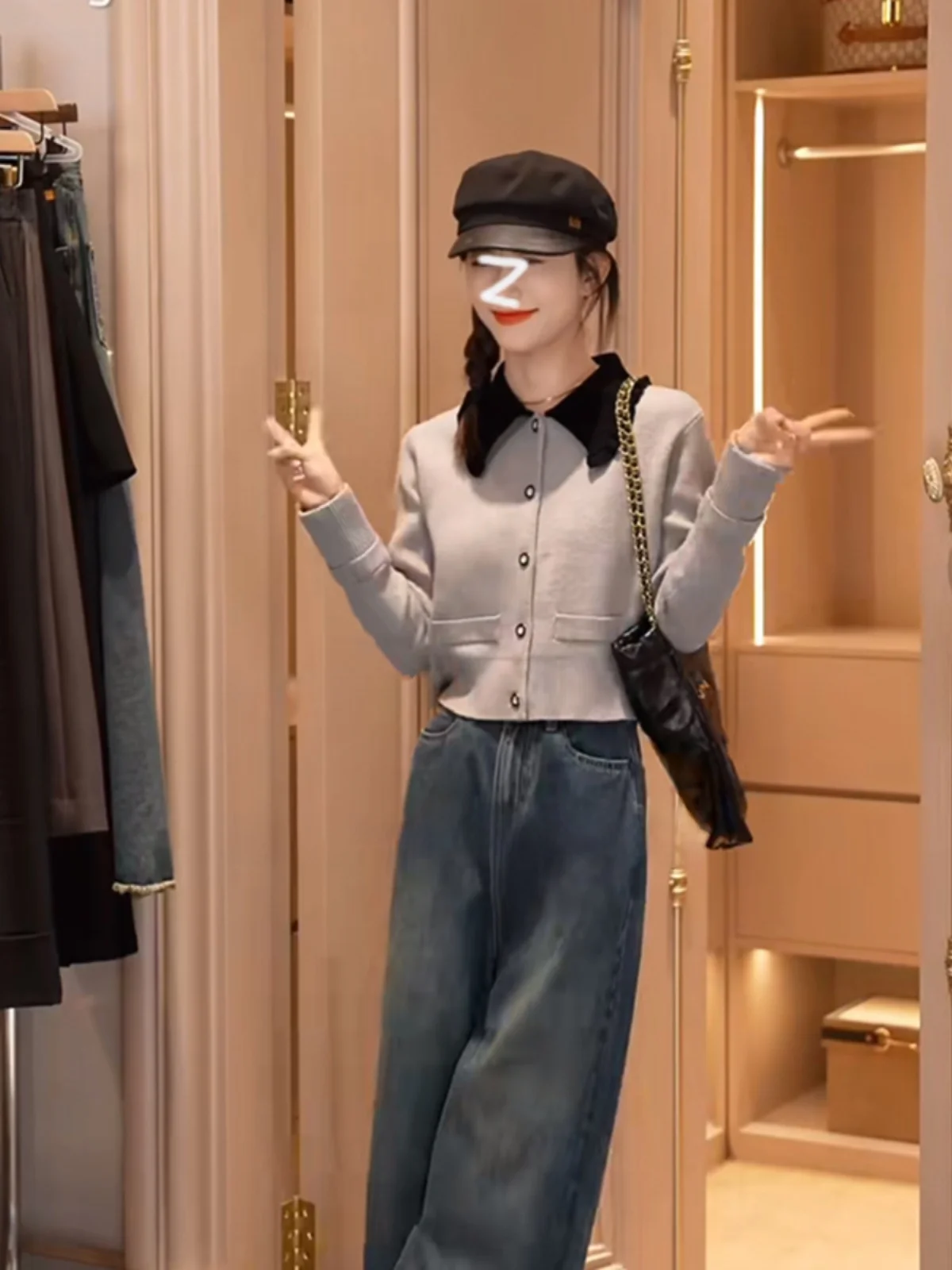 

Oajer Flagip Store ey Cinderella Doll Collar Knitted Open Cardigan Outerwear Women's Autumn Faion Warmth Polyester Fiber