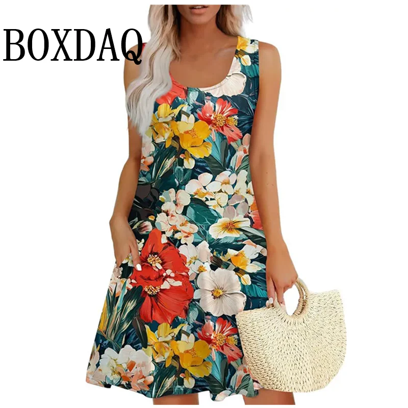 Vintage Bloemenpatroon Overgooiers Voor Vrouwen Zomer Casual Tank Bloem 3D Print Jurk Losse Plus Size Mouwloze Jurken 8XL 9XL