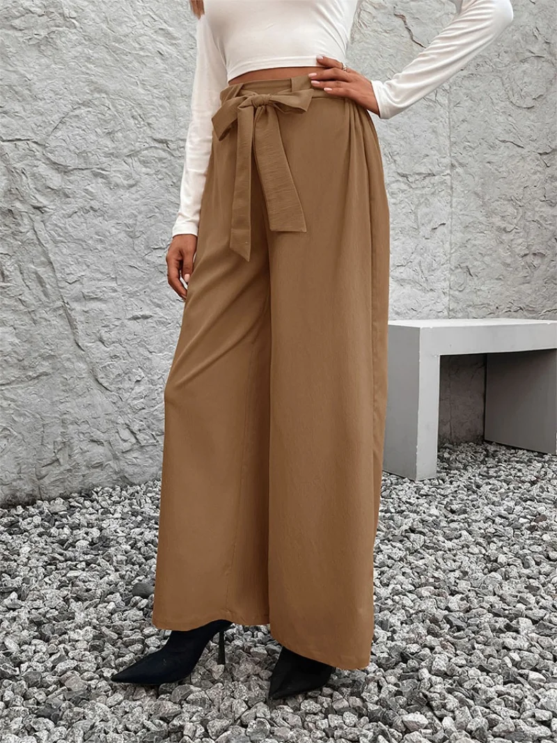 

2024 Autumn and Winter New Women's Trousers Fashion Casual Style Solid Color Lace-up High Waist Straight Simple All-match Wide L