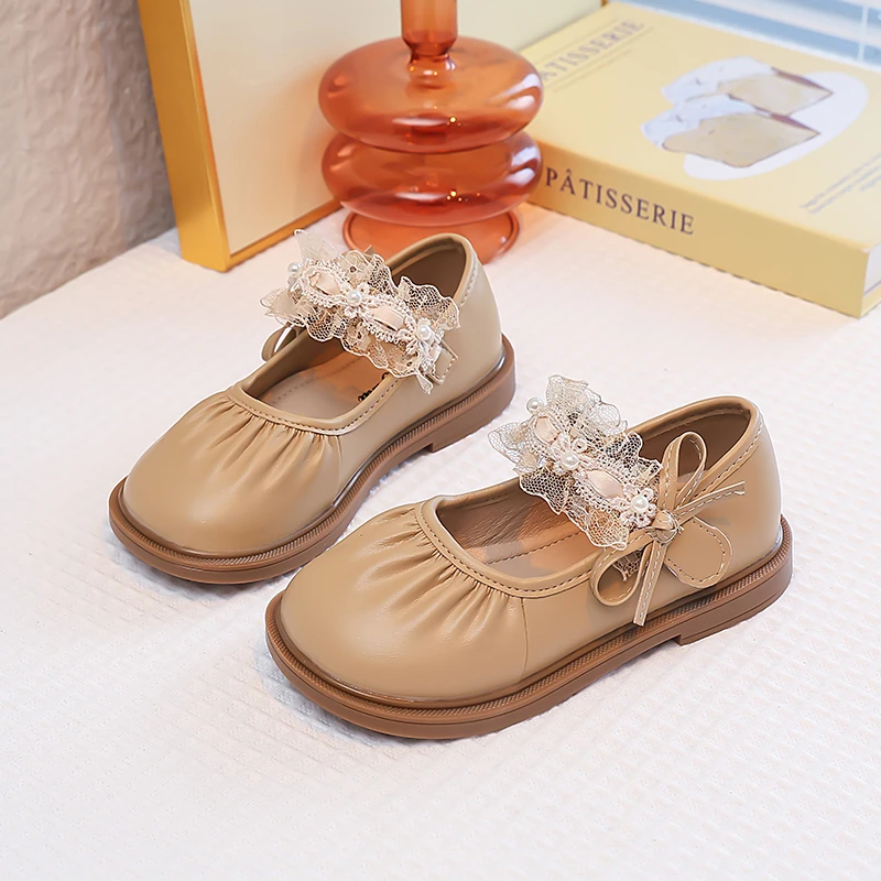 الفتيات الأميرة أداء أحذية الأطفال مطوي الدانتيل الزهور الحلو أحذية موضة أطفال أحذية من الجلد لحفل زفاف 2025 جديد #4