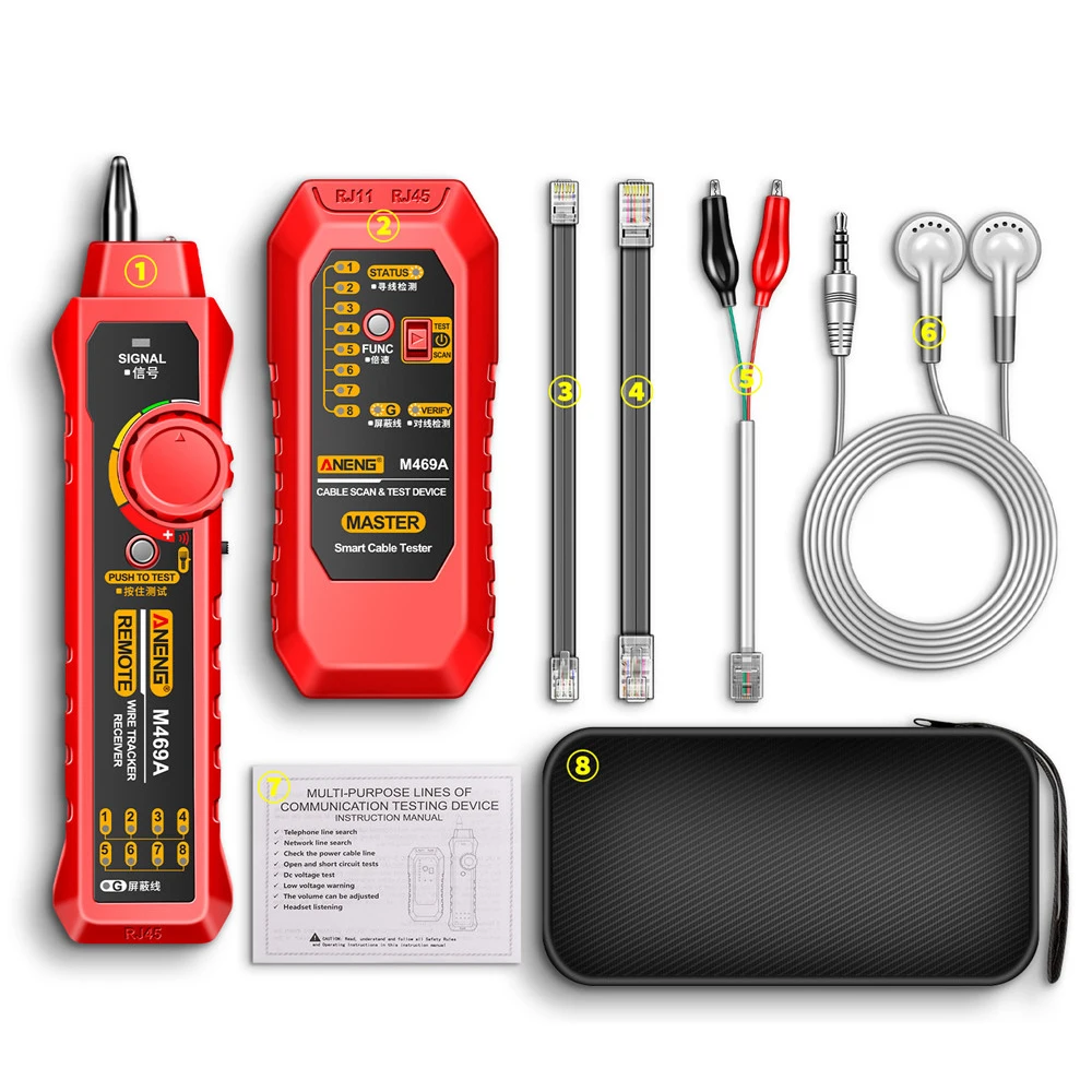 RJ11/RJ45 Localizzatore di linea multifunzionale Strumento di test anti-interferenza Tracciatore di cavi Tester di raccolta cavi di rete Ethernet