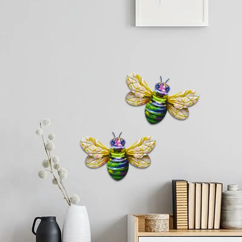 Bee Figurine For Wall Iron Bee Wall Art Colorful Suspending Decorations Eye-Catching Wall Art For Living Room Bedroom