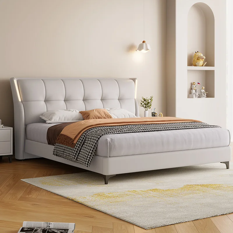Frame Bedroom Furniture Home Light Wooden Bed with Three Drawers High Quality Cheap Light Luxury Modern Leather Double king Bed