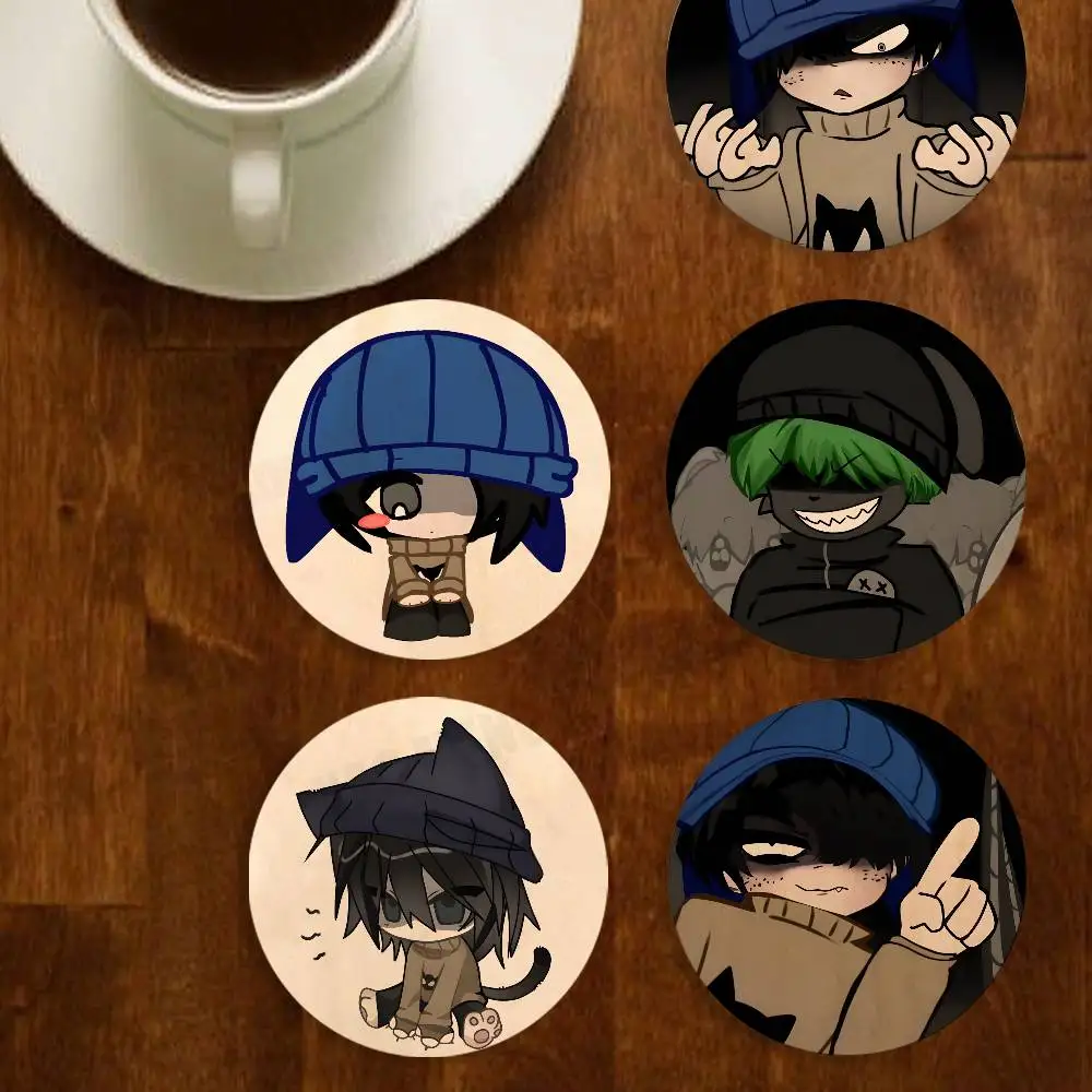 T-Terrible Mouse Anime Luke Round Wooden Coaster Decorative Coffee Cup for Use in Coffee Shops Bars