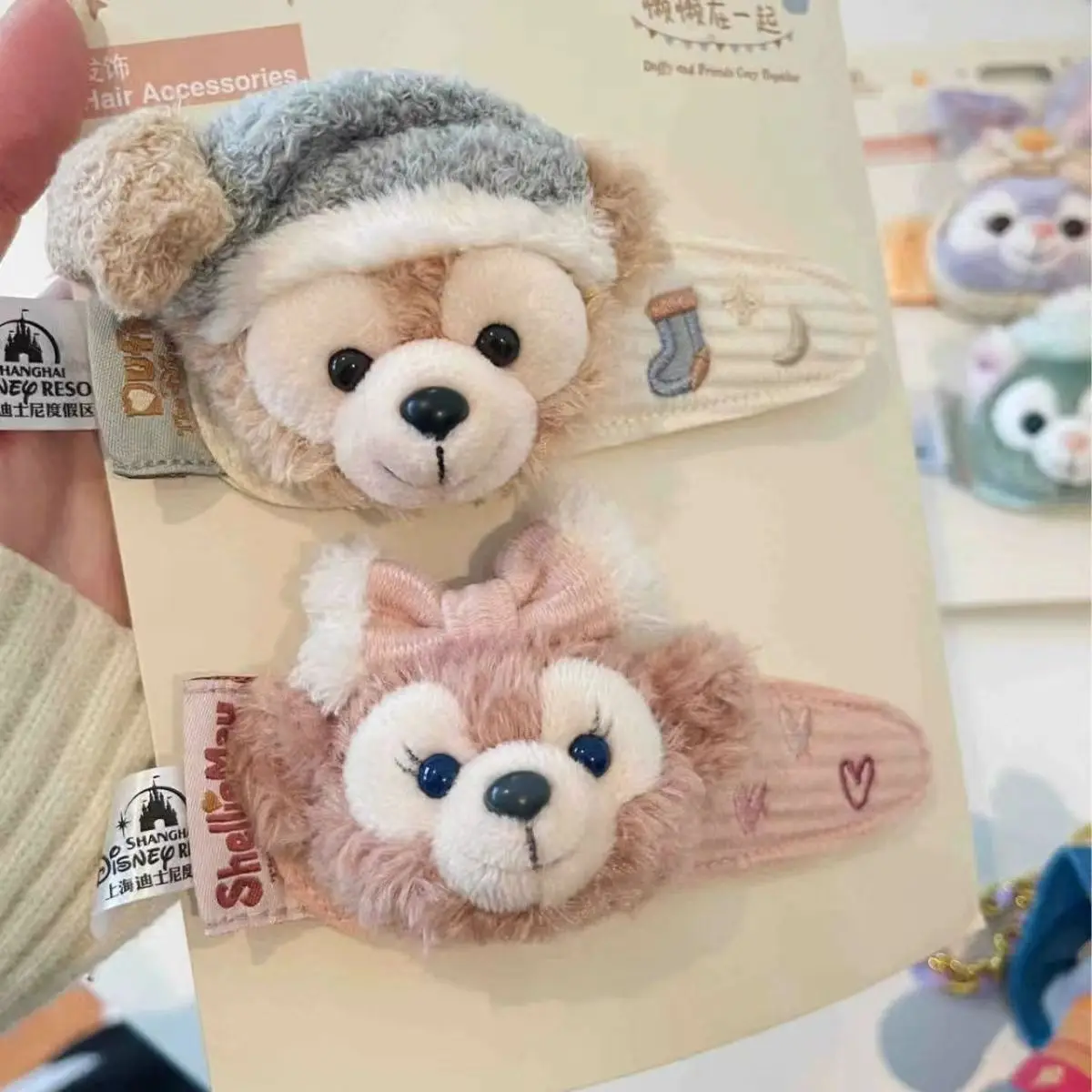 Lazy Together Sherry Mei Duffy Bear Hairpin Plush Cute Cartoon Doll Hair Accessories One Word Clip Korean Girl Heart