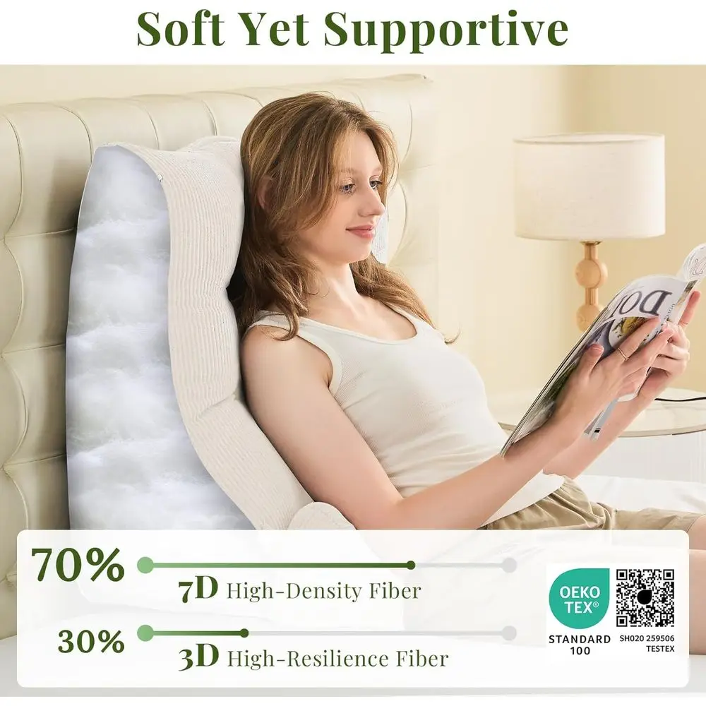 2-Pack Reading Bed Wedge Pillows with Neck Support for Sitting, Sleeping, Post-Surgery, Acid Reflux Relief, Beige, 23x11.5x23