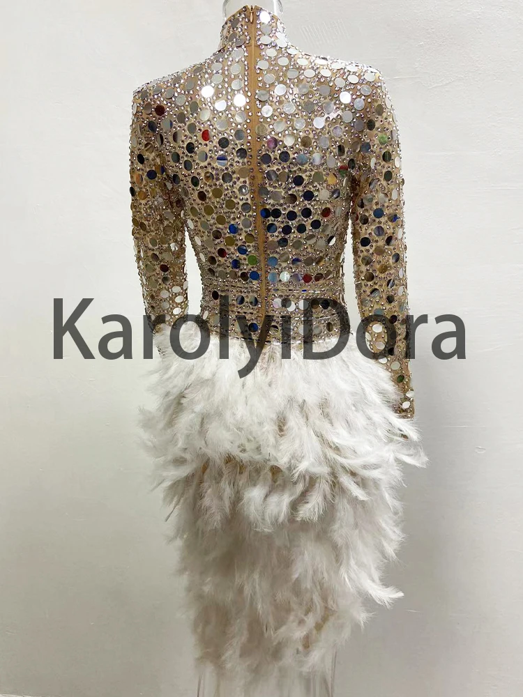 2023 Sparkly Silver Sequins Feather Dress Women Birthday Celebrate Wedding Bar DS Latin Dresses Dance Dress