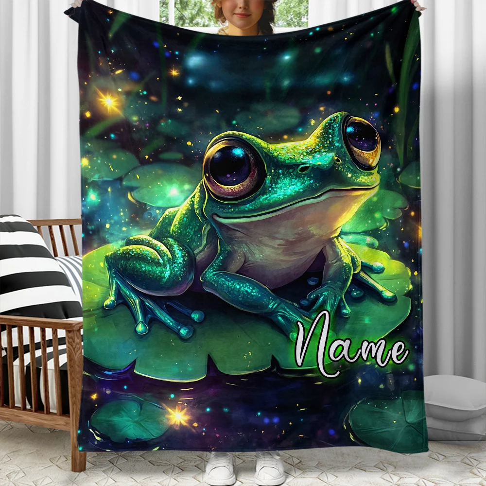 Custom Name Dream Frog Blanket Lightweight Flannel Home Furnishings Bedding Blanket Soft Warm Fabric Fantasy Theme All Seasons