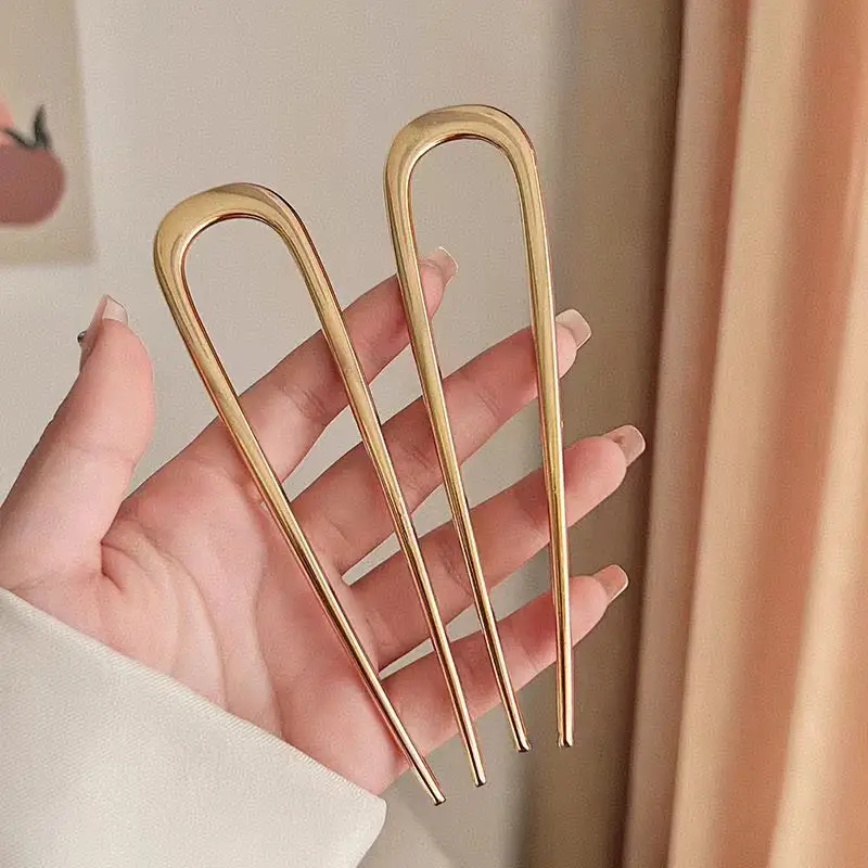 Dicke, einfache U-förmige Haargabeln für Frauen und Mädchen, Metall-Haarspangen, geometrische Haarclips, modische Haaraccessoires für Damen – Detail 10