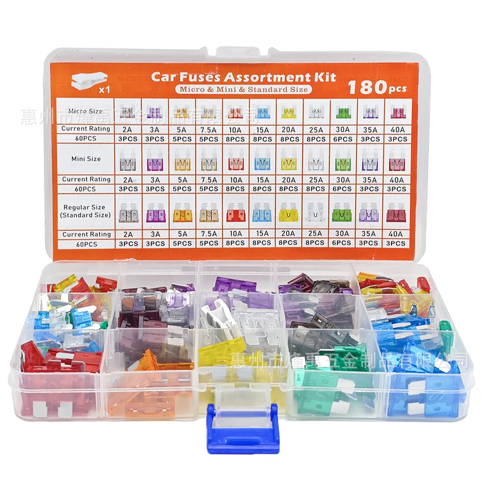 180PCS Boxed Mini/Standard/Micro Zinc Aluminum Blade Car Fuse Kit