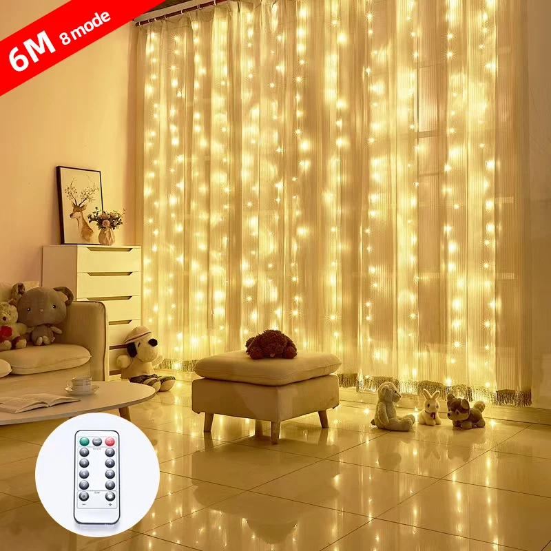 3M/6M LED Christmas Decoration 8 Modes USB Curtain Lights Holiday Lights Fairy String Lights Garland Wedding Party Birthday Deco