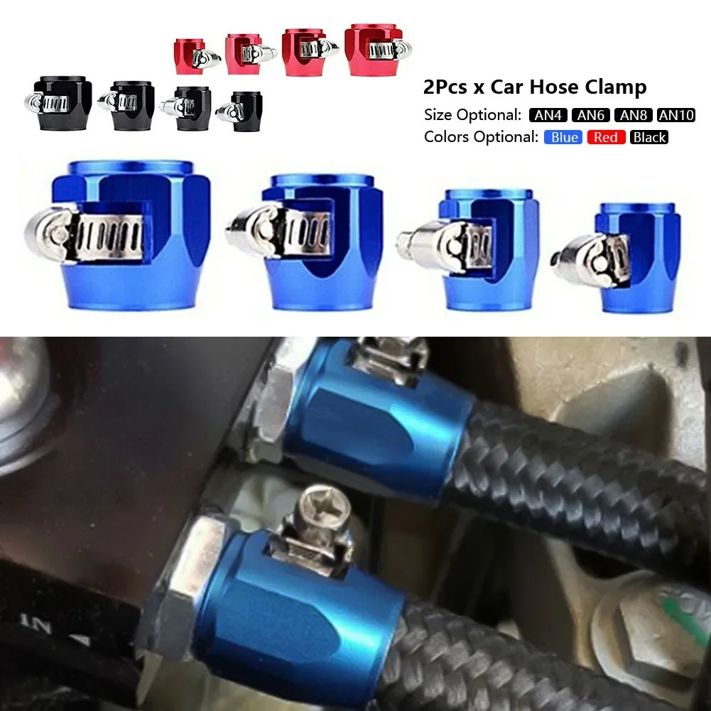 2pcs Hose Clamp 6 AN4 AN6 AN8 AN10 AN12 End Fuel Pipe Clip Oil Water Tube Hose Fittings Finisher Clamps Hex Finishers