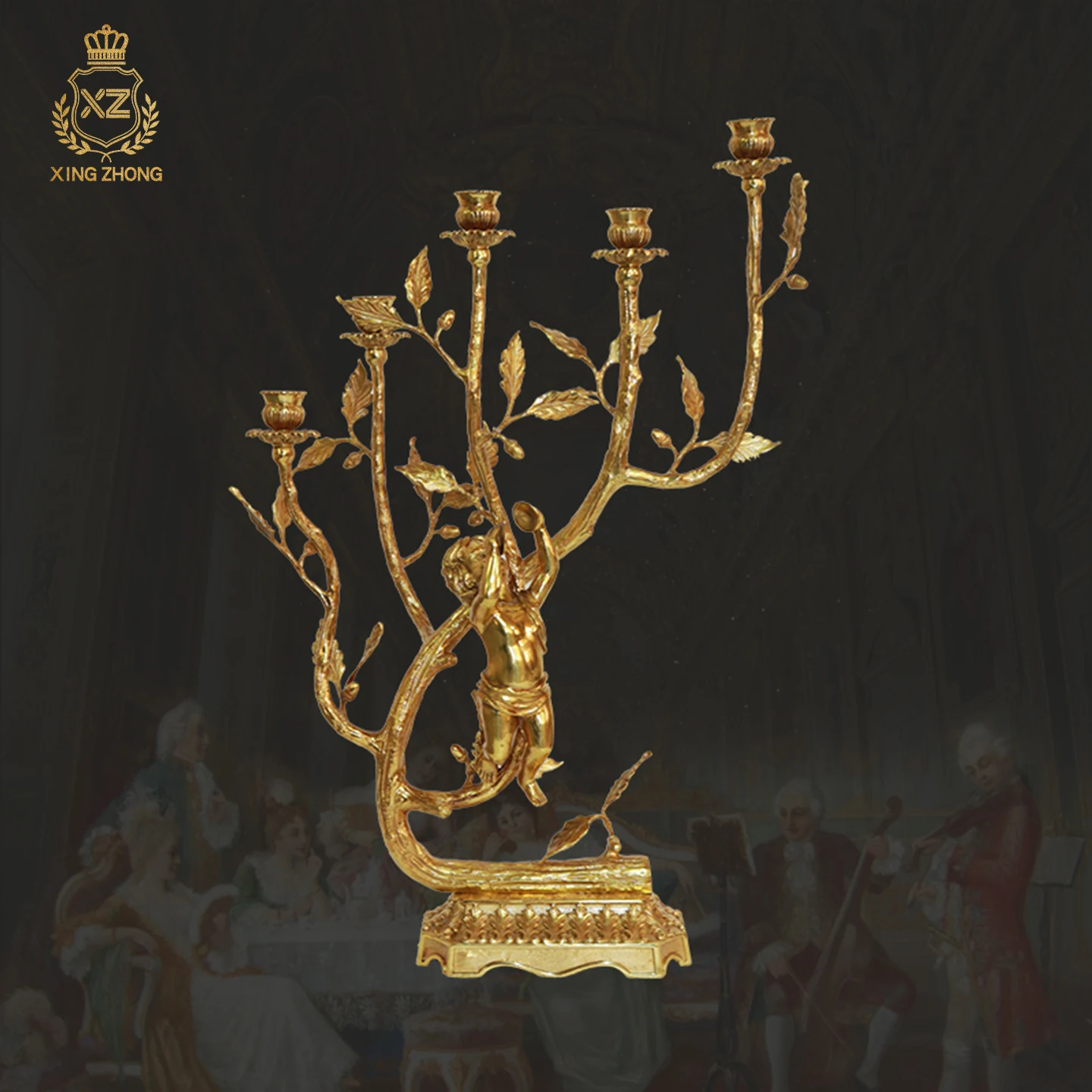 European Retro Baroque Angel Art Design Villa Living Room Brass Candlestick French Hotel Church Wedding Decor Candle Ornament