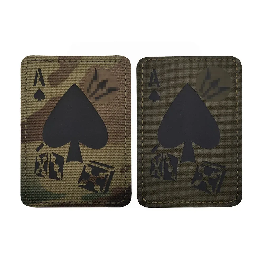 Patch réfléchissant pour carte Ace of Spades, boucle de crochet de Combat de l'armée, brille dans la nuit, patchs sur vêtements sac à dos