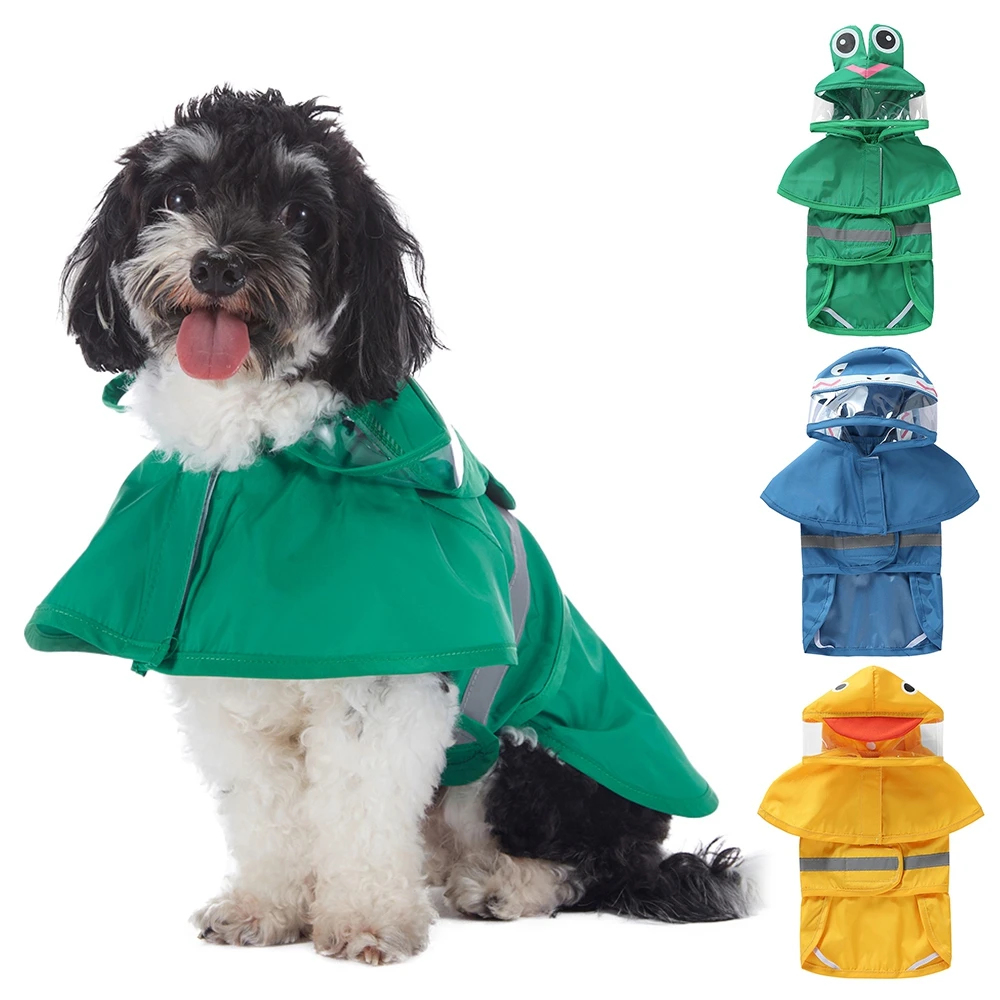 Pet Dog Duck Shark Frogs Shape Reflective Pet Raincoat Outdoor Waterproof Dog Raincoat Puppy Cat Rainy Day Pullover Coat Clothes