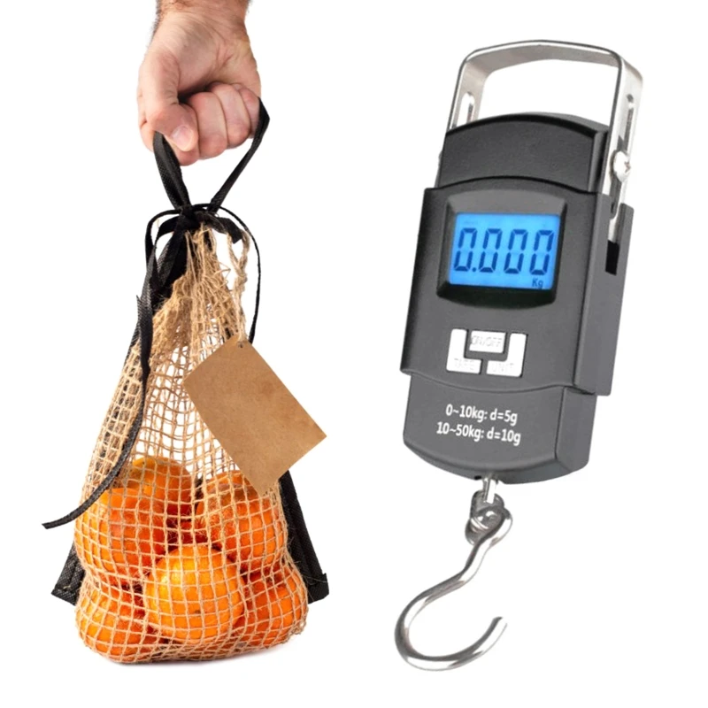 Digital Luggage Scale 110lb /50kg Portable Mini Electronic Scale with Fishing Hook Tare Function Backlit LCD Display