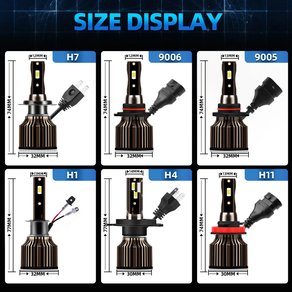 H7 Hi/Lo Beam LED 9005/HB3 9006/HB4 H1 H4 880 H1 H11/H8/H9 9004 9007 Fog Bulbs 27000 LM 6000K White Built In Drive LED +500%