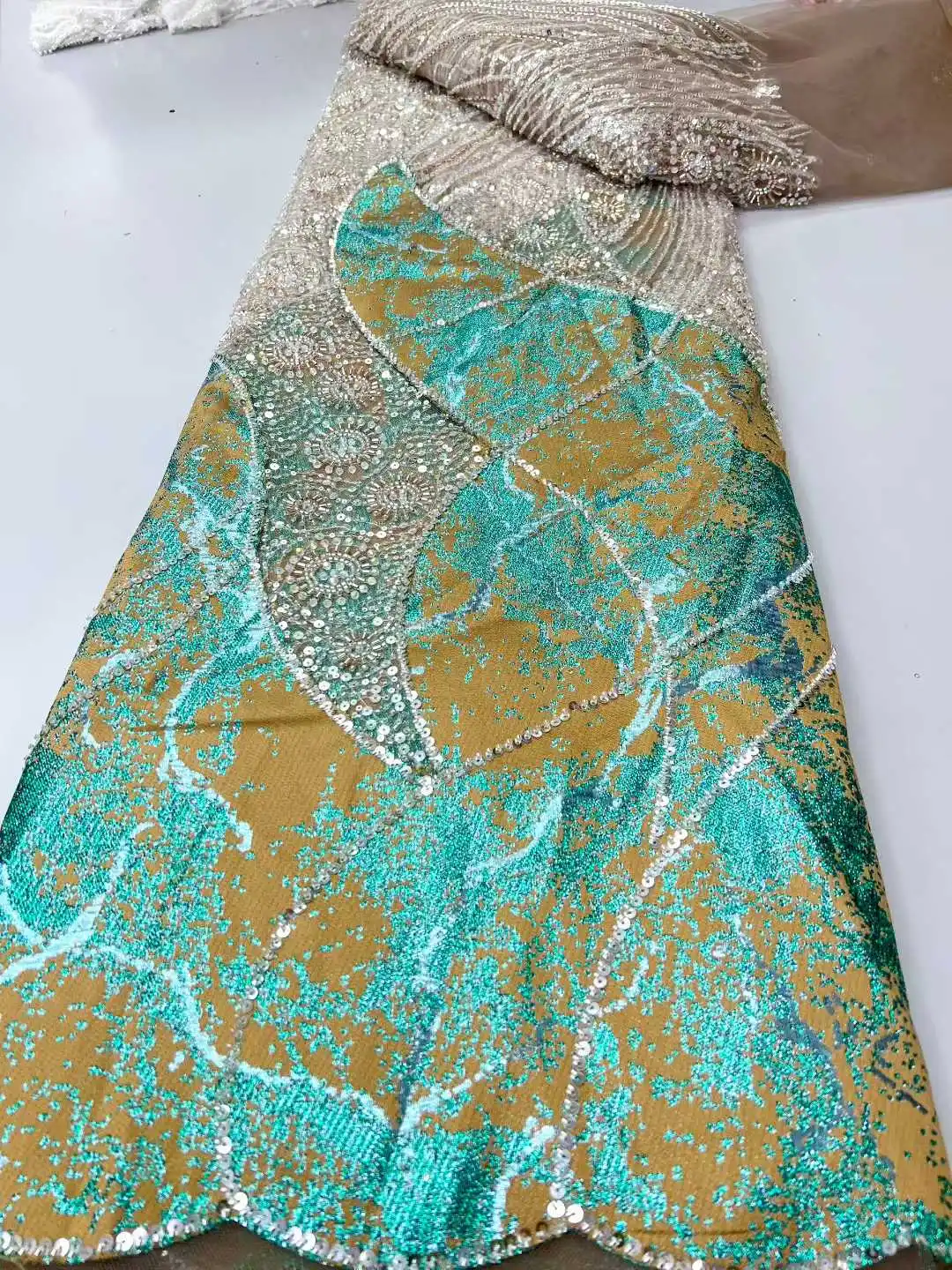  French Beaded Lace Bride Fabric 5 Yards 2025 High Quality African Sequin Lace Fabric Nigeria Mesh Wedding Dress for Women