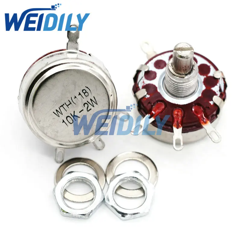 1PCS WTH118 2W 1A Potentiometer 1K 2.2K 4K7 10K 22K 47K 100K 470K 1M 103 WTH118-2W Round Shaft Carbon Rotary Taper Potentiometer