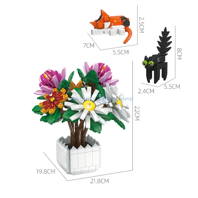 Chiysanthemum Bonsai Model Bricks MOC JJ9036 Flower Potted Plant Building Blocks Ornament Kit Ideas Toy Birthday Gift Girls Kids