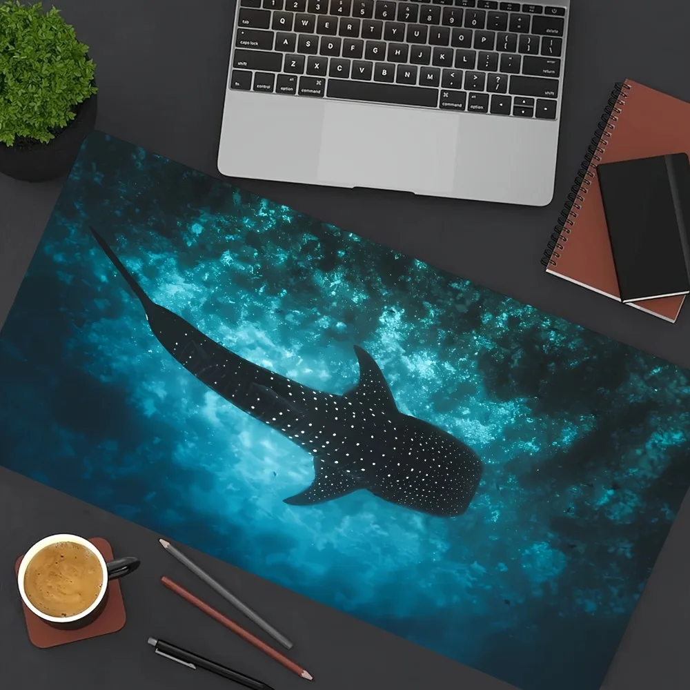 Whale Shark Ocean-Themed Large Mouse Pad with Anti-Slip Rubber Base, Washable, Suitable for Office and Gamers. Sewn Edge