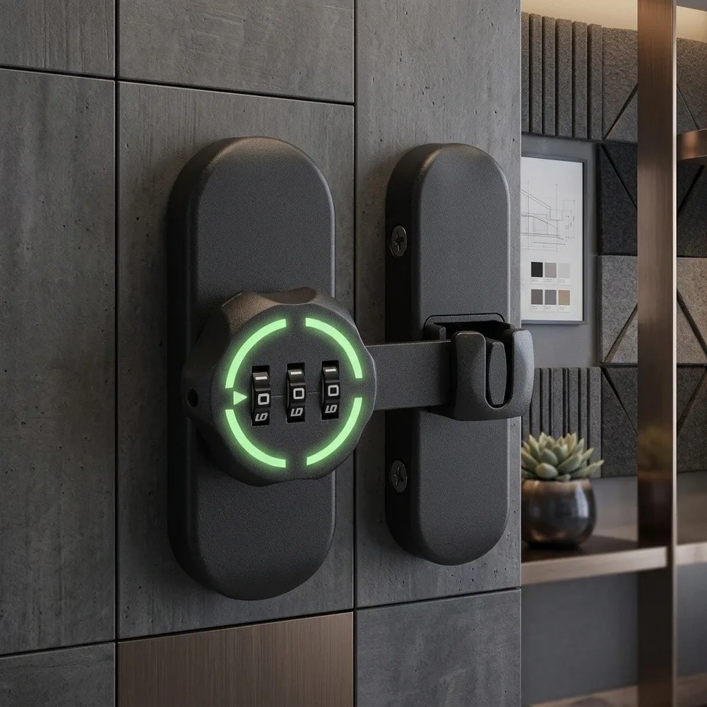 Luminous Combination Lock Latch No Drilling Night Mode Security For Bathroom Sliding Door Window Wardrobe Zinc Alloy Hardware