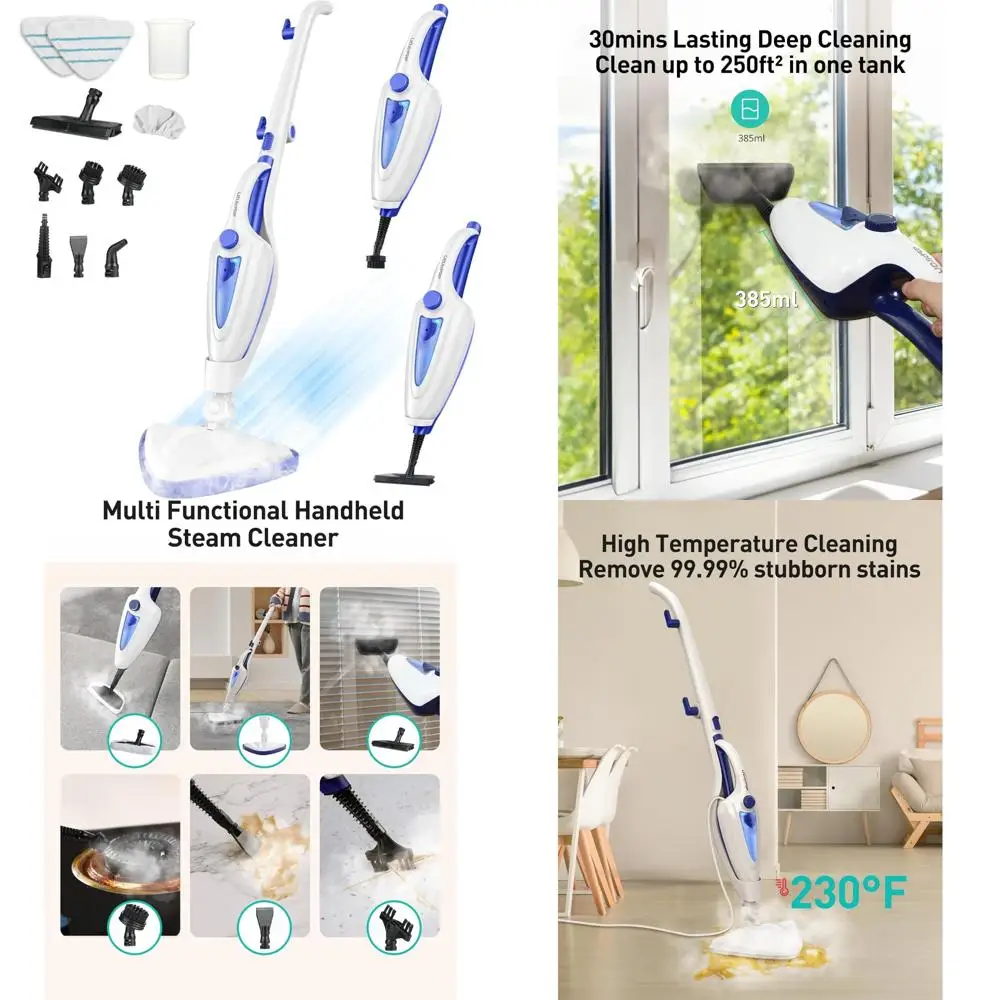 

Powerful 12-in-1 Detachable Steam Mop - Fast Heat-Up, 1500W Handheld Cleaner, Removes 99.99% Stubborn Stains with 2 Dirt Grip Pa