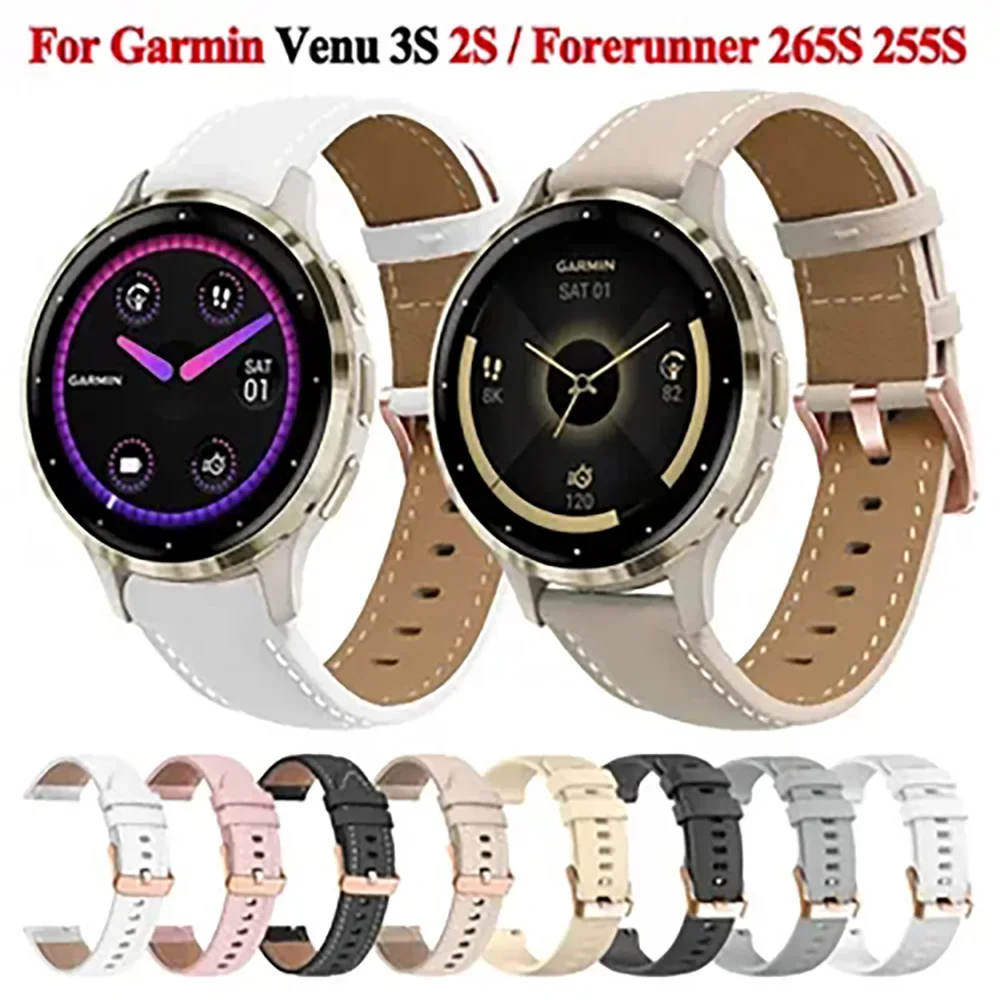 18 20mm PU Leather Watch Strap For Garmin Venu 2 Plus/sq2/Vivoactive 3 3S 4S Forerunner 245 645 158 55 Smart Bracelet Wristband