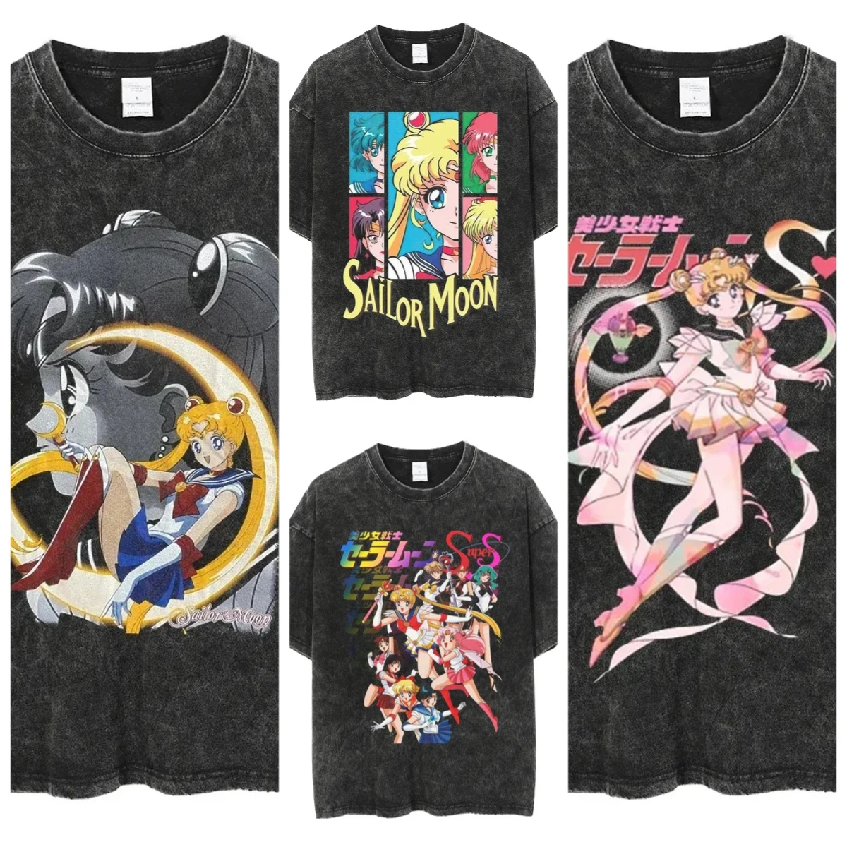 

Мужские футболки в стиле Харадзюку с принтом Сейлор Мун, винтажные потертые летние американские уличные футболки в стиле хип-хоп, женские футболки большого размера с короткими рукавами