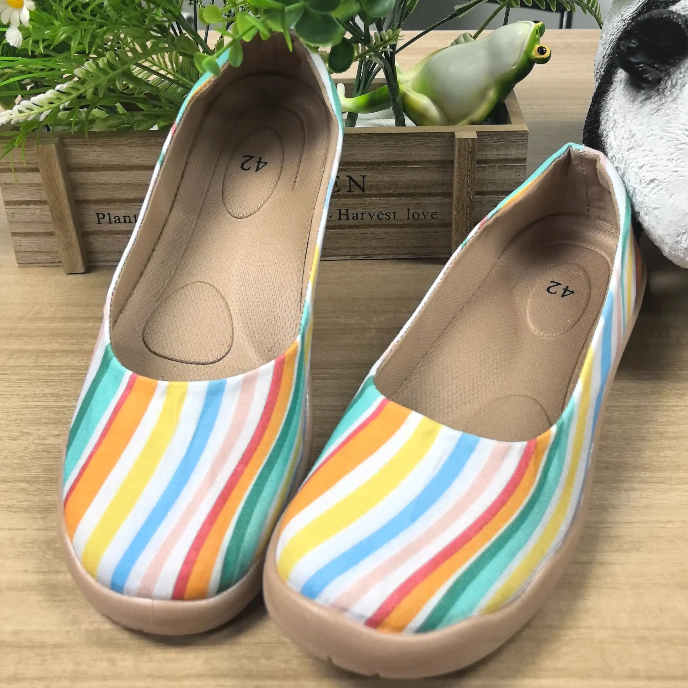 

Women's New Summer Fashion Rainbow Stripesd Trendy Printed Casual Shoes, Comfortable Shallow Low-Cut Soft Soles, Lightweight and Breathable Large Size Women's Shoes