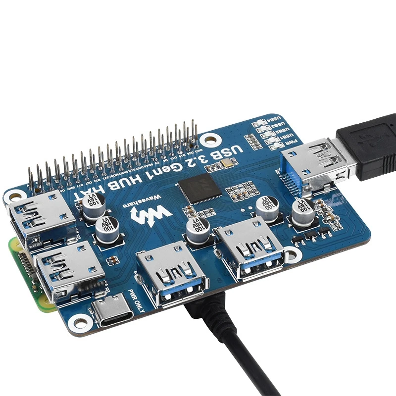 Waveshare USB 3.2 Gen1 HUB HAT For Raspberry Pi 4B 3B+ 3B 2B Zero W WH,4-Channel USB 3.0 Expansion Port, Driver-Free Plug&Play