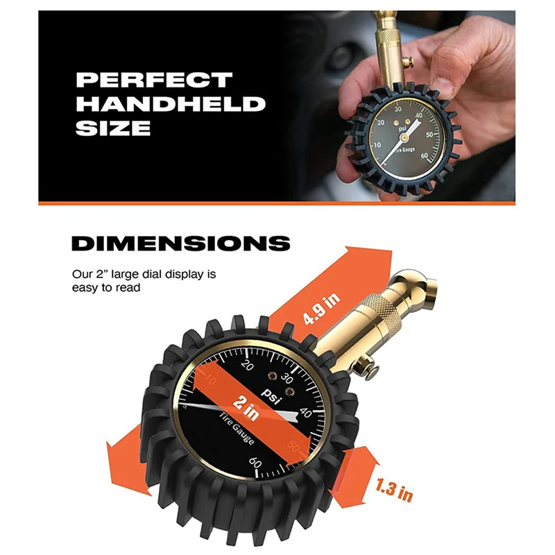 

AC88-2X Tire Pressure Gauge - (0-60 PSI) Heavy Duty, Accurate With Glow Dial, Low - High Air Pressure Gauge