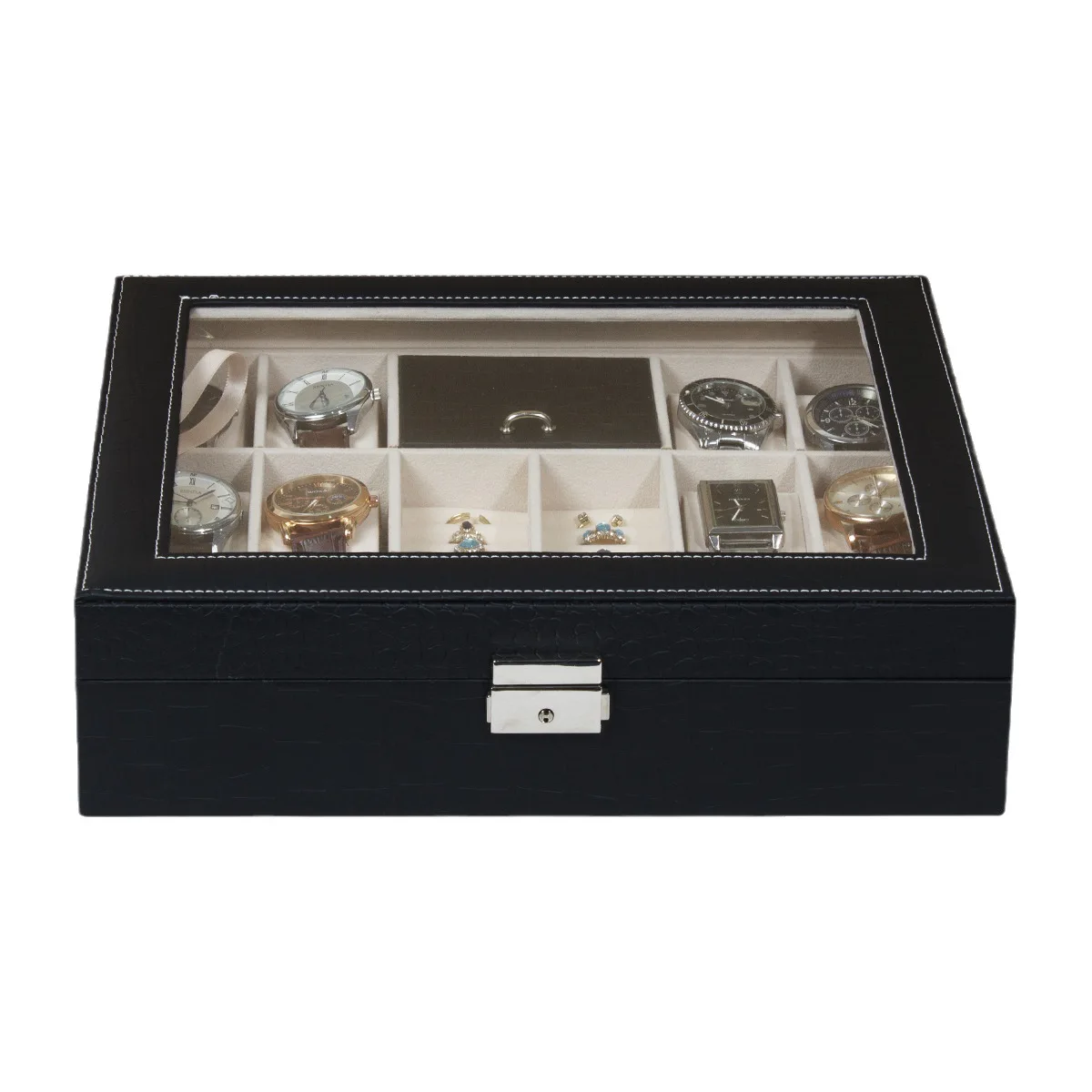 Multifunctional Watch Jewelry  Earrings Storage Case Female Jewelry Storage  With Lock Display Box