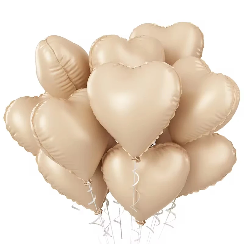 10Pcs 18inch Heart Shape Foil Balloons Set Coffee Caramel Heart Foil Balloons for Engagement Brithday Baby Shower Wedding Decor image 5
