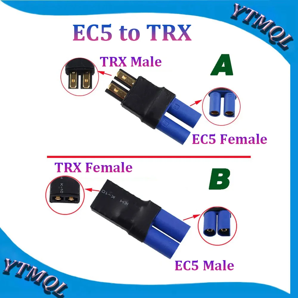 2-10Pcs EC5 to TRX Female Male Connectors Banana Plug RC Lipo Battery Control Parts DIY Adapter