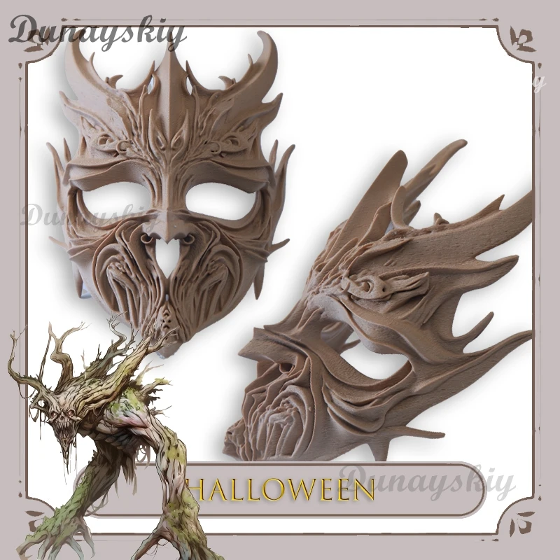 BHalloween شجرة الروح تأثيري قناع خشبي شيطان Facepiece أنيمي لعبة الدعامة عيد الميلاد المرحلة زي