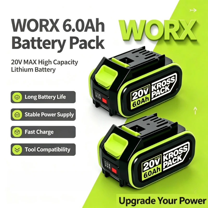 Original WORX 20V 6.0Ah Lithium Battery,anti Fall Design,for Outdoor Construction,fit WA3551 WA3553,for WORX 20V Cordless Drill