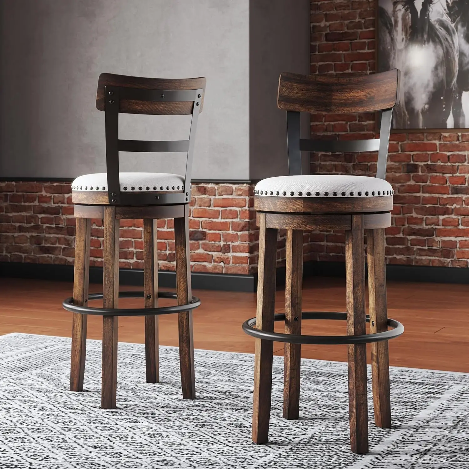 Valebeck 30"" Farmhouse Pub Height Barstool, Brown