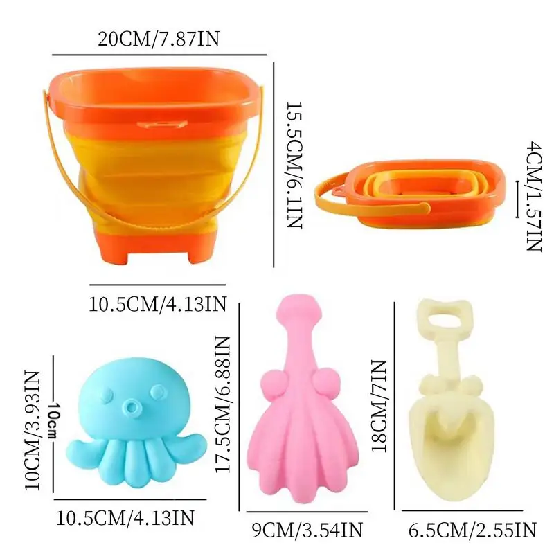 Foldable Beach Bucket Toy 4PCS Children Beach Toys Kids Play Water Toys Sand Water Kids Folding Summer Sand Playing Outdoor Toy