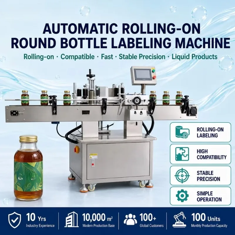 Custom Made Automatic PLC Beverage Labeling Machine for Round Food Bottles with Positioning and Coding Device for Food Factory