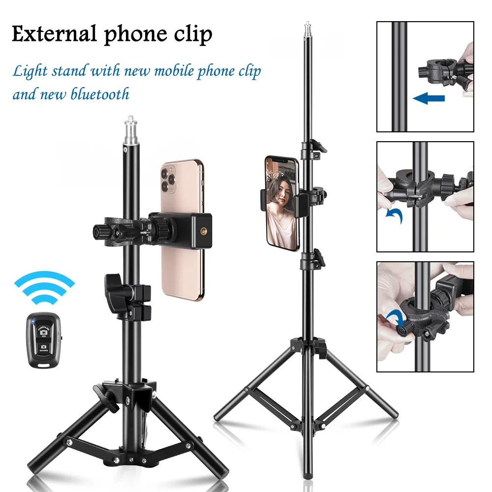 100/150/190cm Photography Studio Adjustable Light Stand Portable Tripod Stand With Phone Clip Bluetooth For Flash Photo Studio