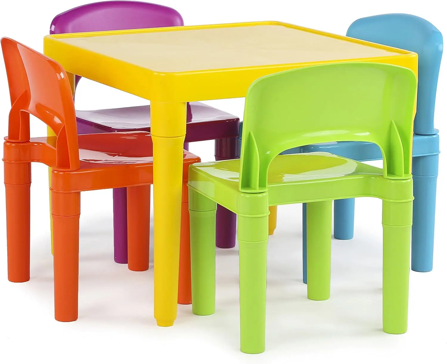 Crew Kids Plastic 1 square table and 4 chairs, Yellow Table/Vibrant Chairs