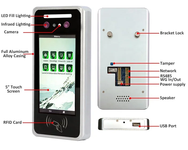 INJES Dynamic Facial Recognition Device Body Live Face Time Attendance Access Control Machine